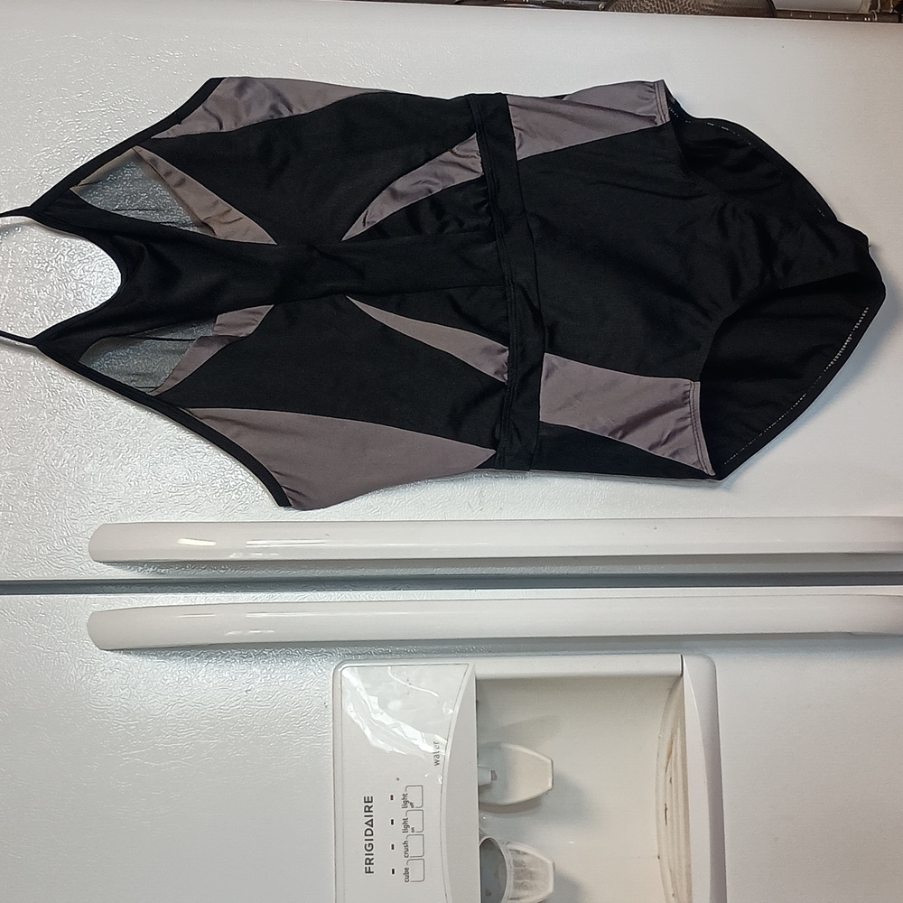 Double Platinum Black and Grey Halter Leotard Women's size XL